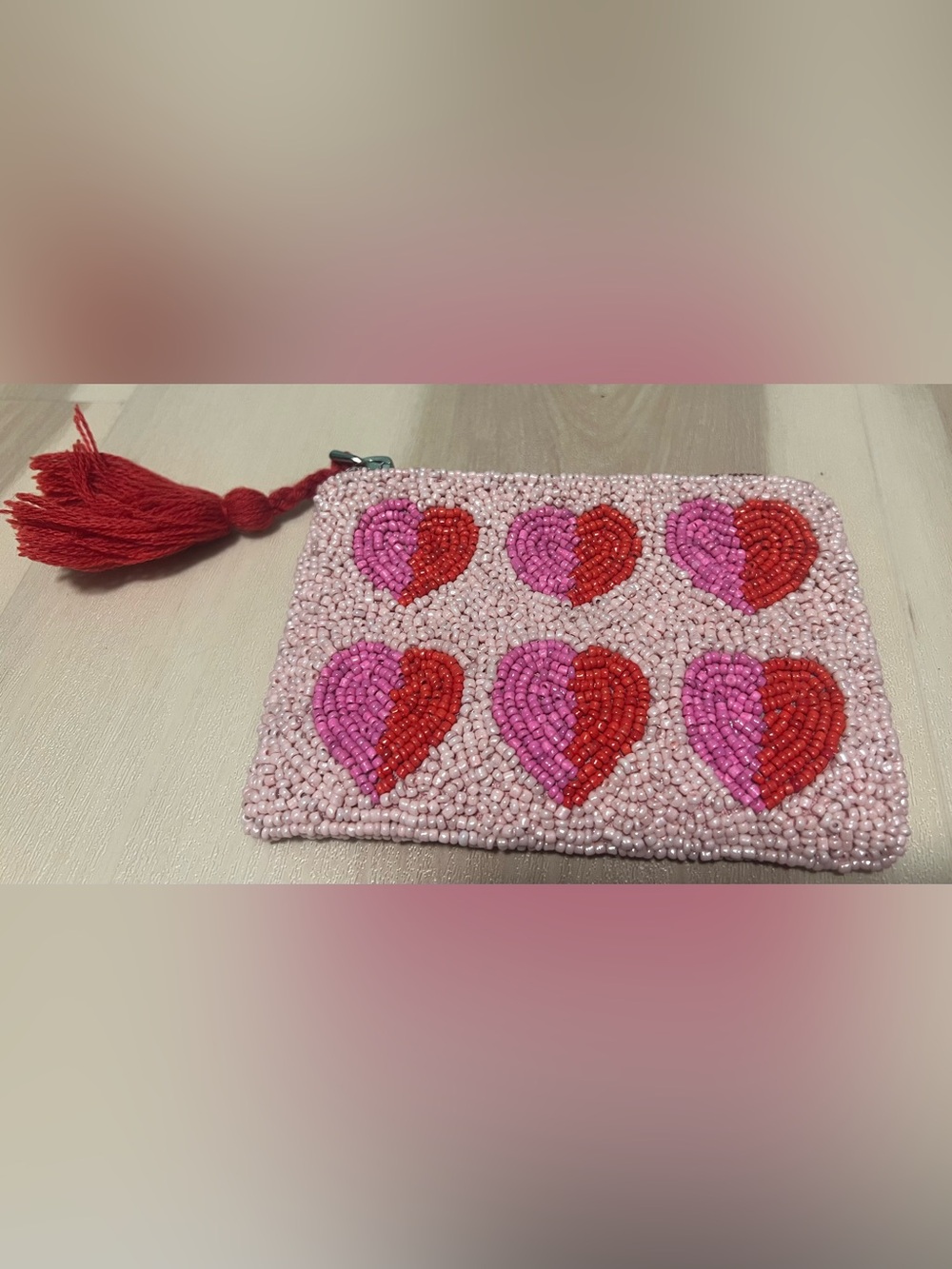 Beaded Heart Wristlet Clutch in Pink, Red & Hot Pink